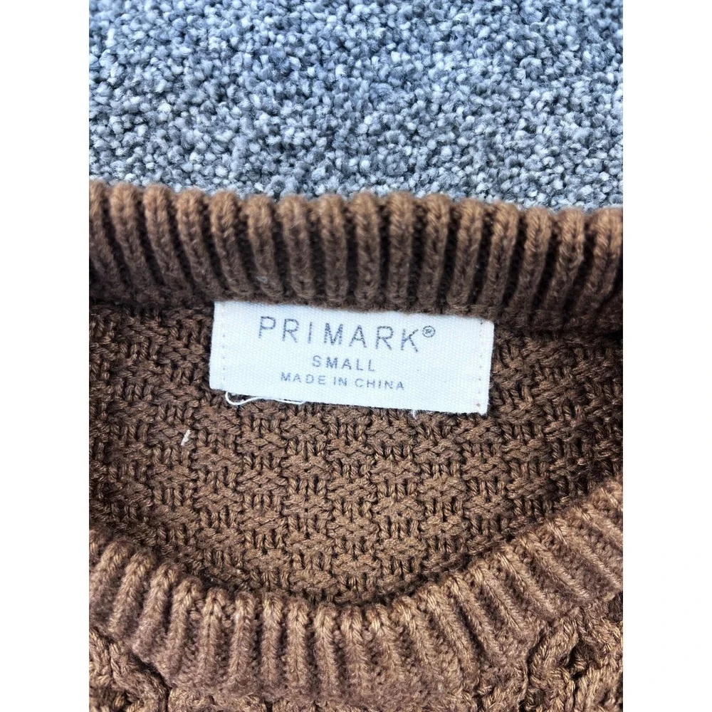 Primark Sweater Womens S Cable Knit Crew Neck Raglan Sleeve Ribbed Brown‎